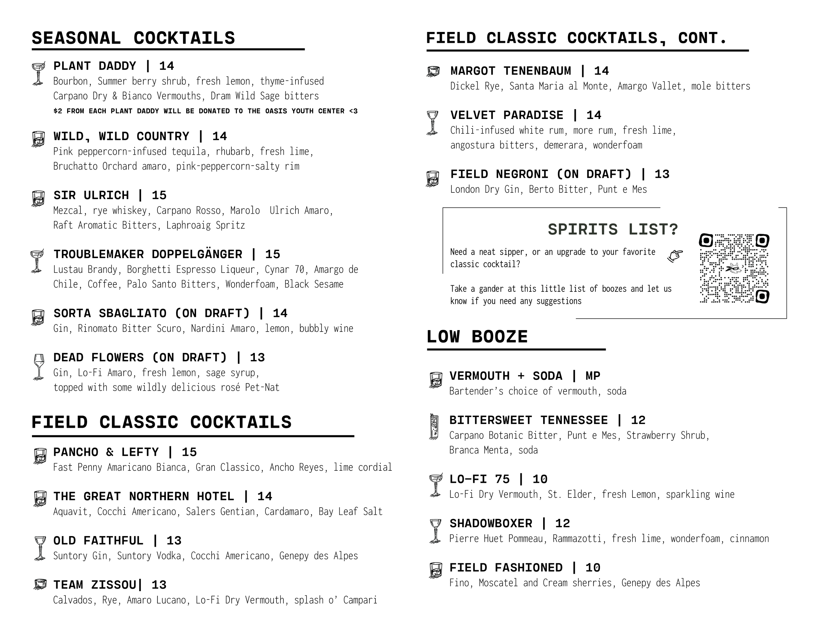 Menu Field Bar & Bottle Shop