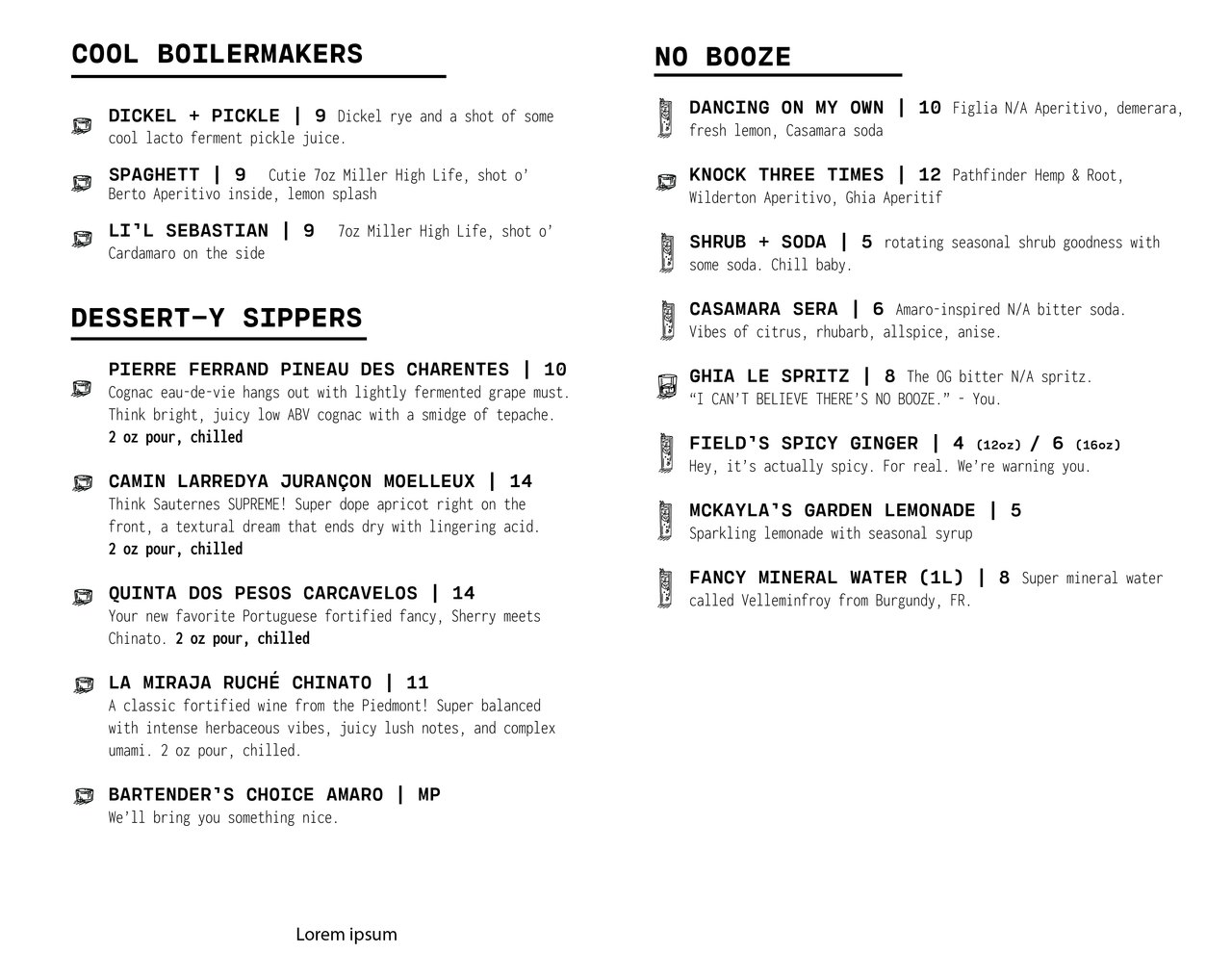 Menu Field Bar & Bottle Shop