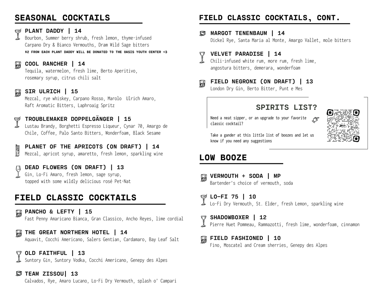 Menu Field Bar & Bottle Shop